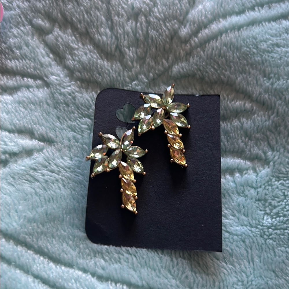 Eye Candy LA Green & Gold Rhienstone Palm Tree Earrings